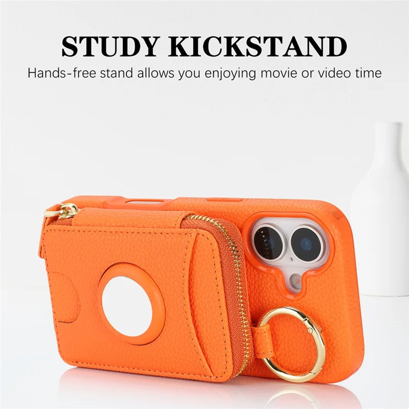 Coque pour iPhone 17 en cuir PU avec revêtement TPU, étui magnétique amovible avec emplacement pour AirTag - Orange