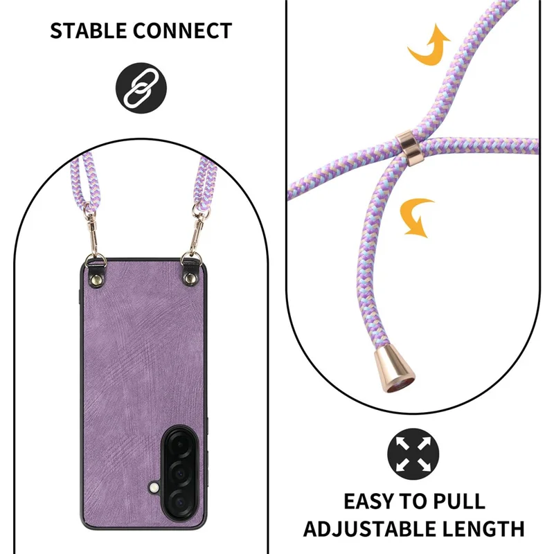 For Samsung Galaxy A57 5G Retro Leather Phone Back Cover with Adjustable Strap - Pink