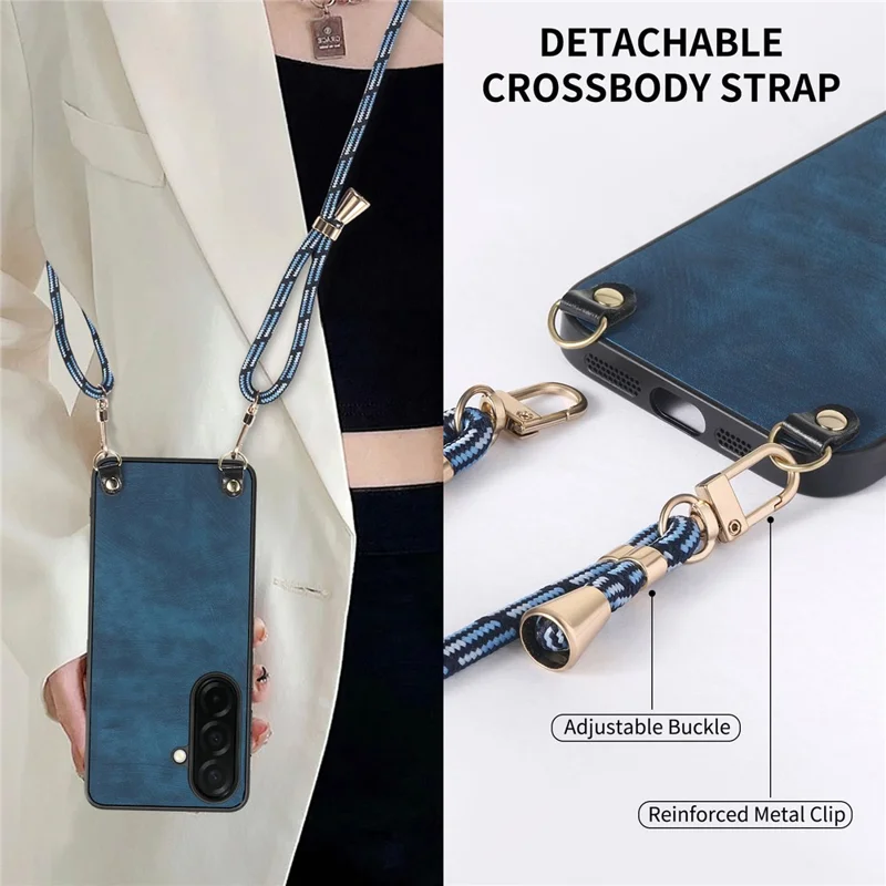 For Samsung Galaxy A57 5G Retro Leather Phone Back Cover with Adjustable Strap - Pink