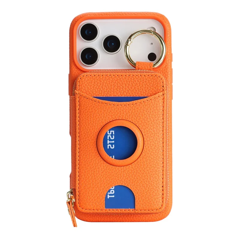 Coque pour iPhone 17 Pro, housse en cuir PU et TPU avec portefeuille magnétique détachable et emplacement pour AirTag - Orange