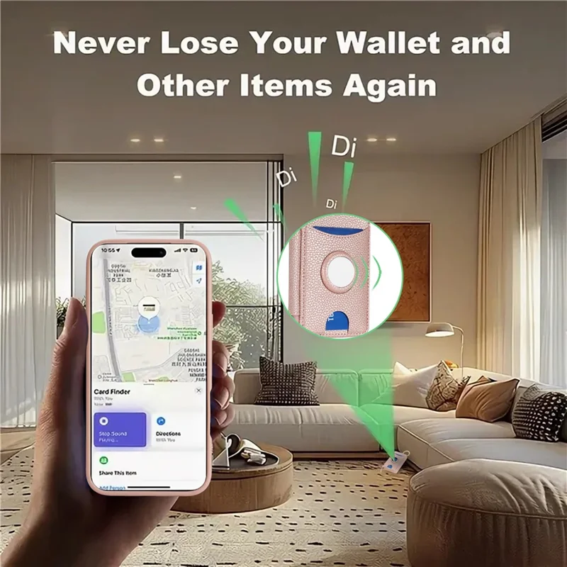 For iPhone 17 Pro Case PU Leather Coated TPU Phone Cover with Magnetic Detachable Wallet for AirTag - Rose Gold