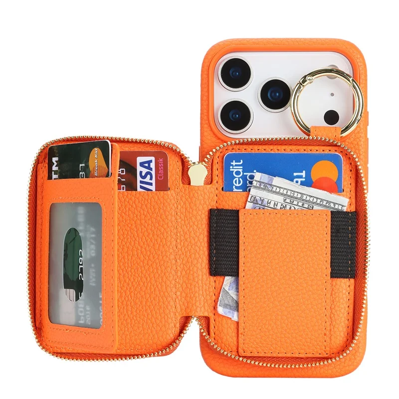 Coque pour iPhone 17 Pro Max, housse en cuir PU et TPU magnétique détachable avec porte-cartes et emplacement pour AirTag - Orange