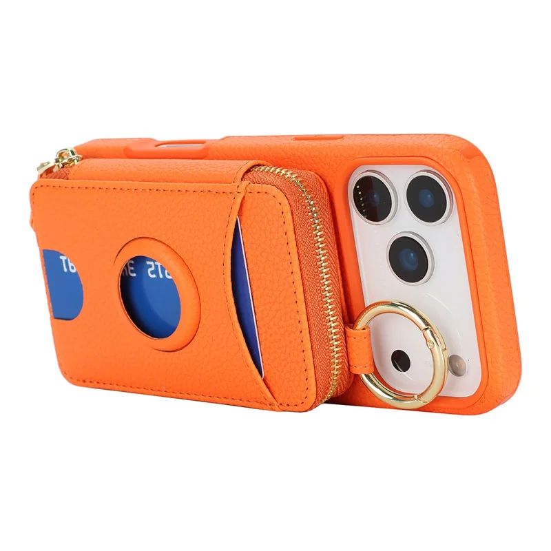 Coque pour iPhone 17 Pro Max, housse en cuir PU et TPU magnétique détachable avec porte-cartes et emplacement pour AirTag - Orange