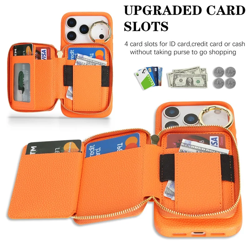 Coque pour iPhone 17 Pro Max, housse en cuir PU et TPU magnétique détachable avec porte-cartes et emplacement pour AirTag - Orange