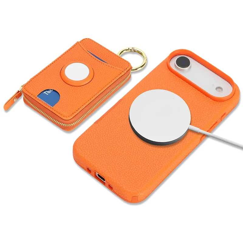 For iPhone Air Case PU Leather Coated TPU Phone Cover with Magnetic Detachable Wallet for AirTag - Orange