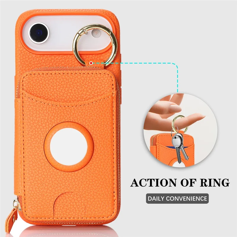 For iPhone Air Case PU Leather Coated TPU Phone Cover with Magnetic Detachable Wallet for AirTag - Orange