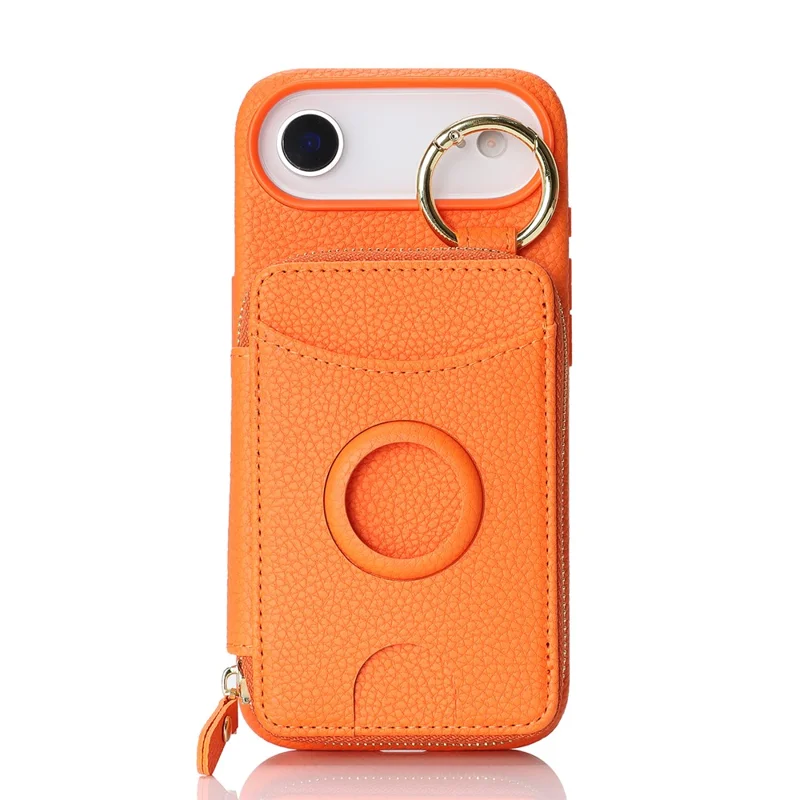 For iPhone Air Case PU Leather Coated TPU Phone Cover with Magnetic Detachable Wallet for AirTag - Orange