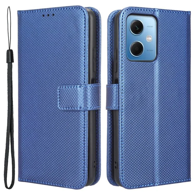 Cell Phone Cover for Xiaomi Redmi Note 12 5G (Global) / (India) / (China) / Poco X5 5G Wallet Viewing Stand Magnetic Closure Diamond Texture PU Leather Cell Phone Case - Blue