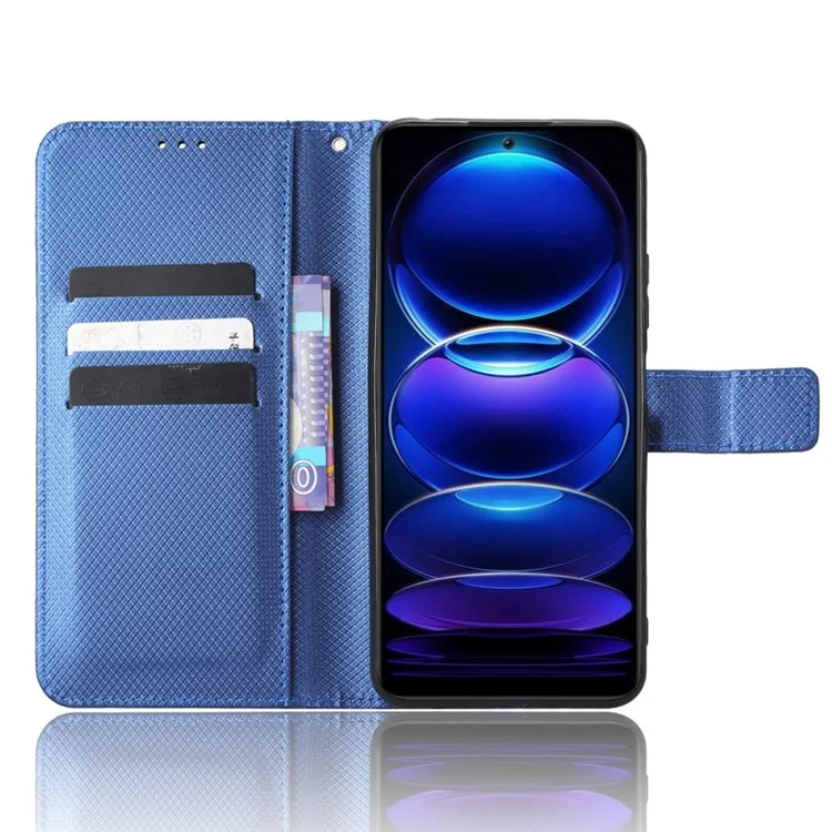 Cell Phone Cover for Xiaomi Redmi Note 12 5G (Global) / (India) / (China) / Poco X5 5G Wallet Viewing Stand Magnetic Closure Diamond Texture PU Leather Cell Phone Case - Blue