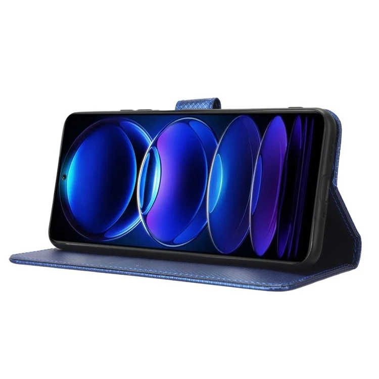 Cell Phone Cover for Xiaomi Redmi Note 12 5G (Global) / (India) / (China) / Poco X5 5G Wallet Viewing Stand Magnetic Closure Diamond Texture PU Leather Cell Phone Case - Blue