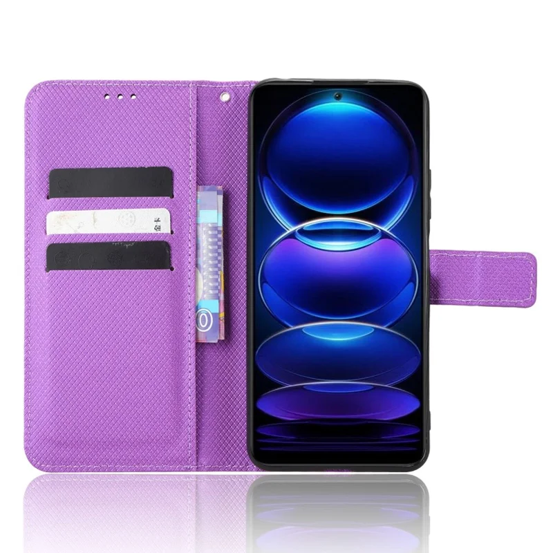 Cover per cellulare per Xiaomi Redmi Note 12 5G (Global) / (India) / (China) / Poco X5 5G Portafoglio Supporto per Visualizzazione Chiusura Magnetica Texture a Diamante Custodia in Pelle PU - Viola