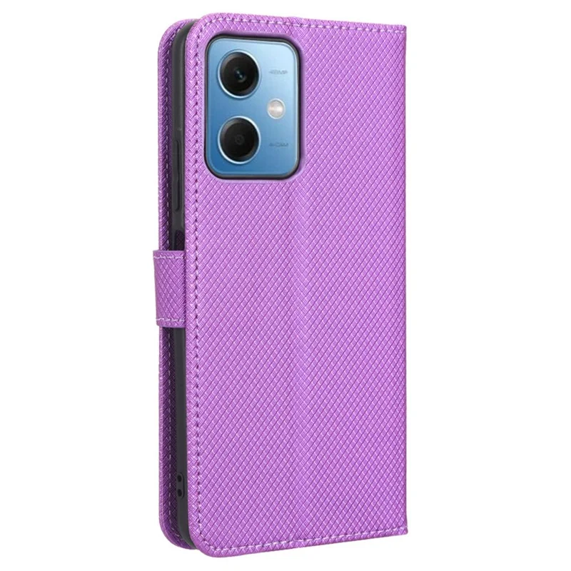 Cover per cellulare per Xiaomi Redmi Note 12 5G (Global) / (India) / (China) / Poco X5 5G Portafoglio Supporto per Visualizzazione Chiusura Magnetica Texture a Diamante Custodia in Pelle PU - Viola