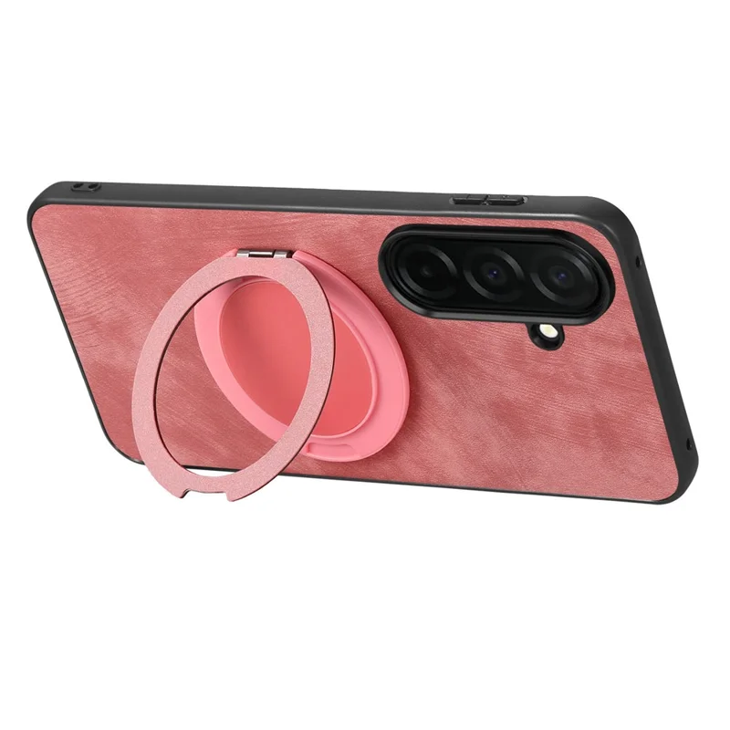 For Samsung Galaxy A57 5G Stress Relief Retro Leather Back Cover Phone Case with Rotating Kickstand - Pink