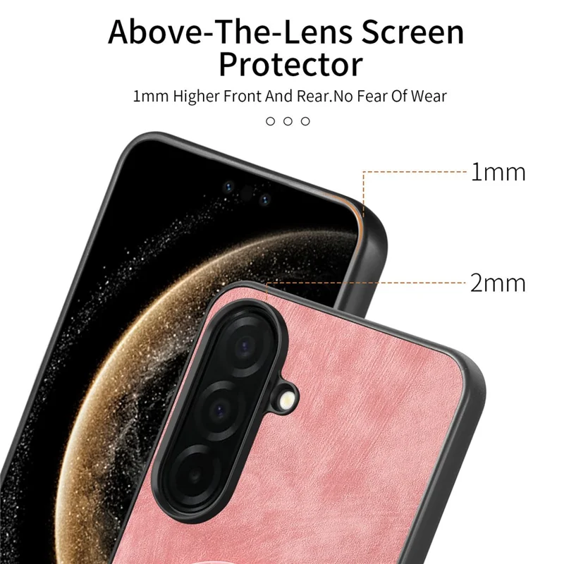 For Samsung Galaxy A57 5G Stress Relief Retro Leather Back Cover Phone Case with Rotating Kickstand - Pink