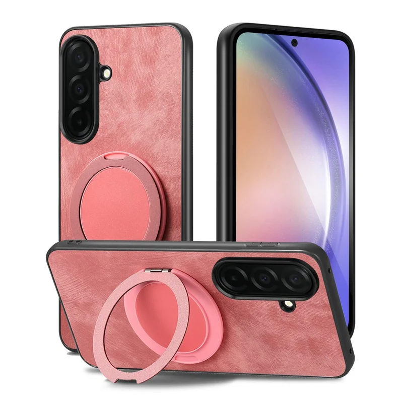 For Samsung Galaxy A37 5G Stress Relief Retro Leather Back Cover Phone Case with Rotating Kickstand - Pink