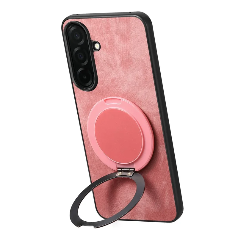 For Samsung Galaxy A37 5G Stress Relief Retro Leather Back Cover Phone Case with Rotating Kickstand - Pink