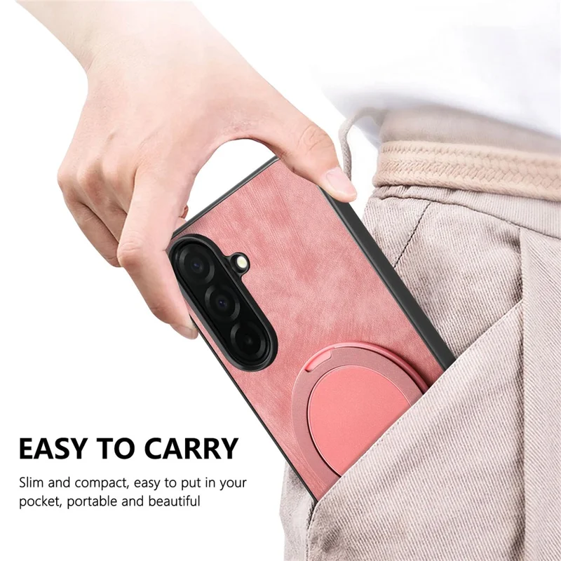 For Samsung Galaxy A37 5G Stress Relief Retro Leather Back Cover Phone Case with Rotating Kickstand - Pink