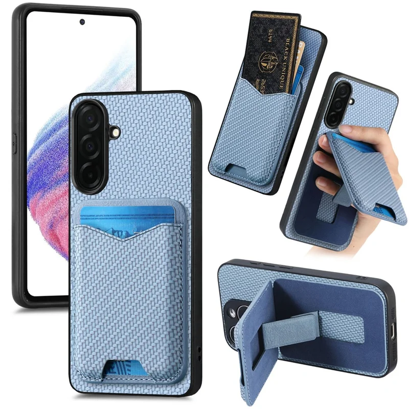 CASENEO C1-19 for Samsung Galaxy A57 5G Case Folding Kickstand Leather Back Cover Carbon Fiber Texture - Blue