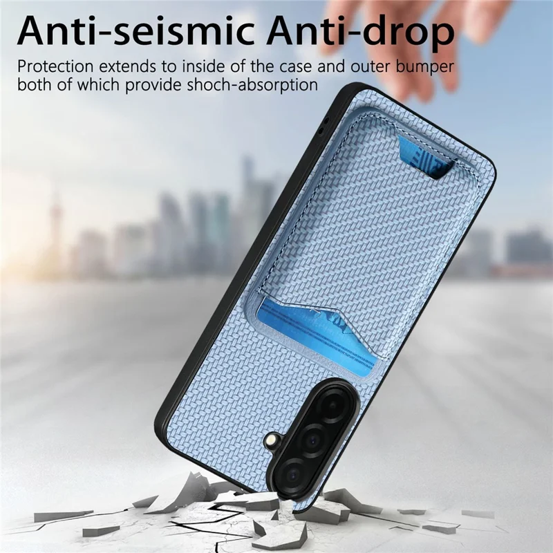 CASENEO C1-19 for Samsung Galaxy A57 5G Case Folding Kickstand Leather Back Cover Carbon Fiber Texture - Blue