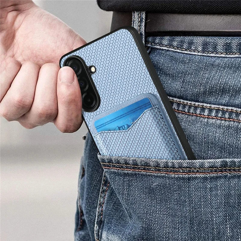 CASENEO C1-19 for Samsung Galaxy A37 5G Case Folding Kickstand Leather Back Cover Carbon Fiber Texture - Blue