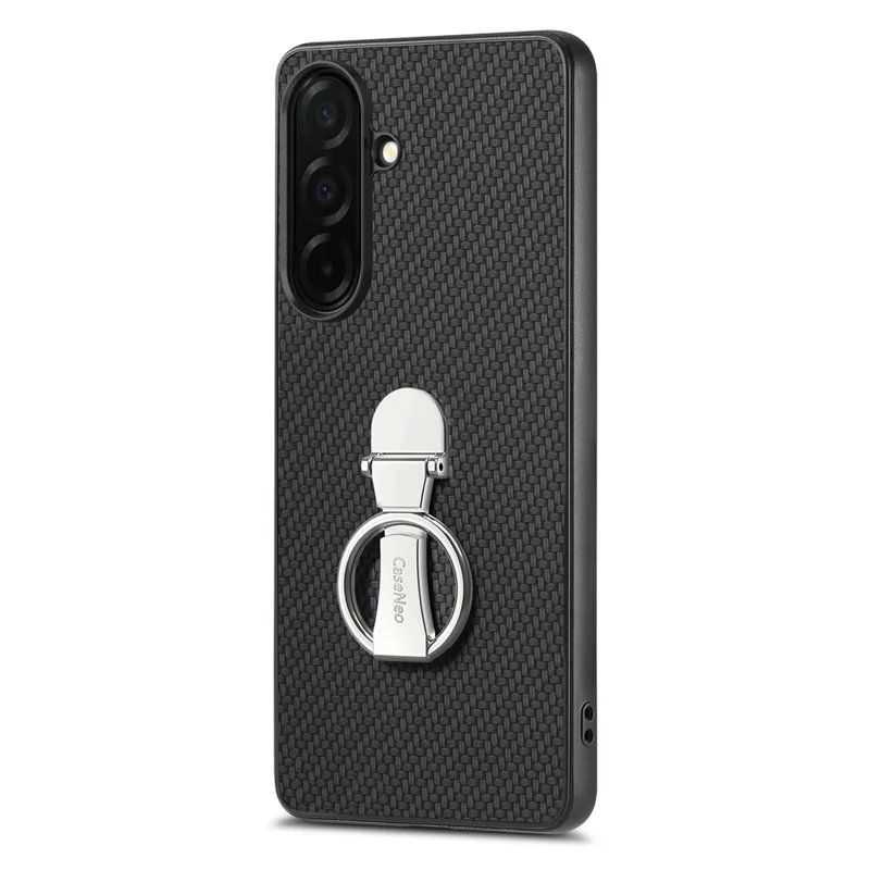 For Samsung Galaxy A57 5G Case Card Holder Kickstand Carbon Fiber Texture Back Cover - Black