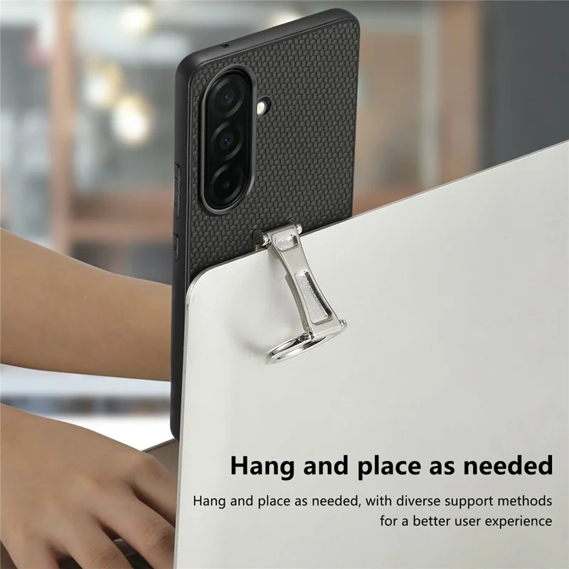 For Samsung Galaxy A57 5G Case Card Holder Kickstand Carbon Fiber Texture Back Cover - Black