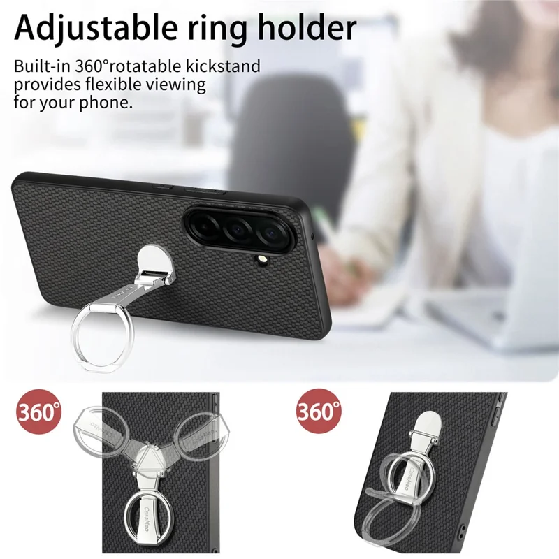 For Samsung Galaxy A57 5G Case Card Holder Kickstand Carbon Fiber Texture Back Cover - Black