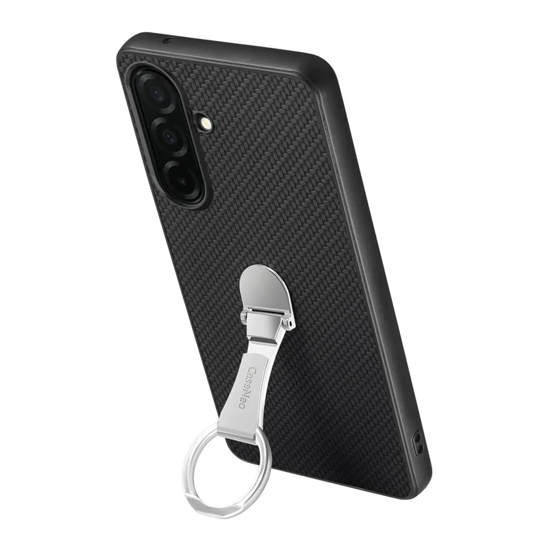 For Samsung Galaxy A37 5G Case Card Holder Kickstand Carbon Fiber Texture Back Cover - Black