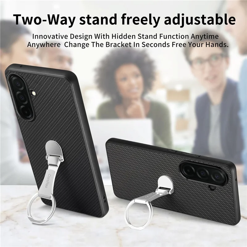 For Samsung Galaxy A37 5G Case Card Holder Kickstand Carbon Fiber Texture Back Cover - Black