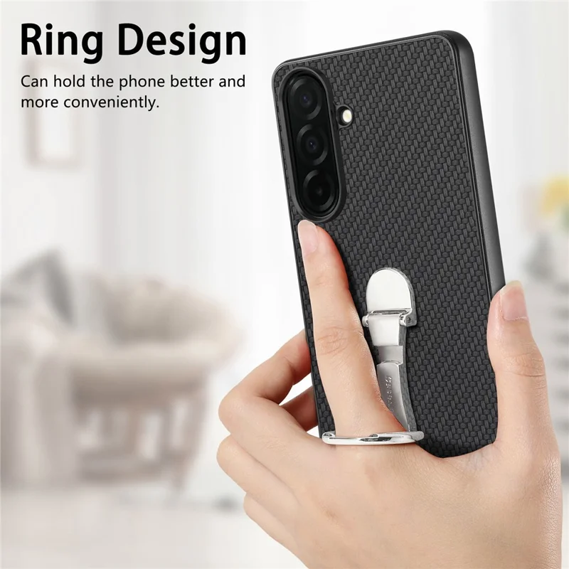 For Samsung Galaxy A37 5G Case Card Holder Kickstand Carbon Fiber Texture Back Cover - Black