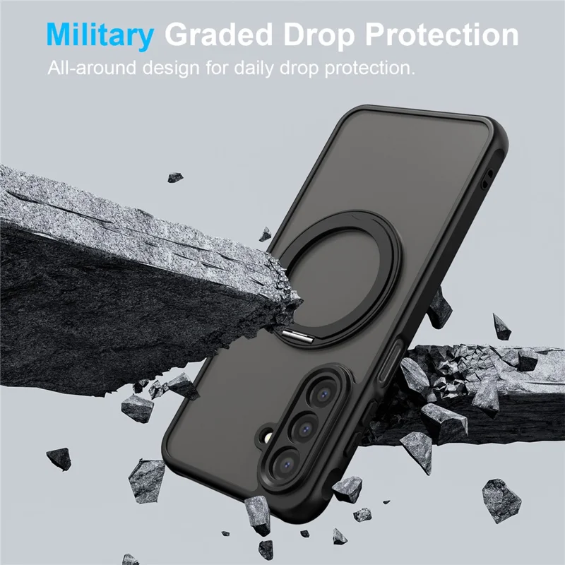 Bulk Purchasing For Samsung Galaxy A17 4G  /  A17 5G Magnetic Case Rotating Kickstand Anti Drop PC + TPU Phone Cover - Black