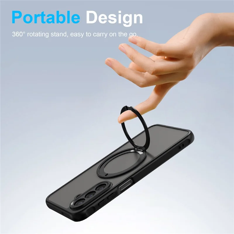 Bulk Purchasing For Samsung Galaxy A17 4G  /  A17 5G Magnetic Case Rotating Kickstand Anti Drop PC + TPU Phone Cover - Black