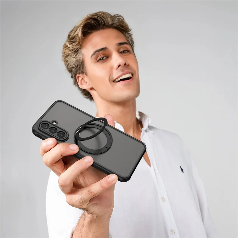 Bulk Purchasing For Samsung Galaxy A17 4G  /  A17 5G Magnetic Case Rotating Kickstand Anti Drop PC + TPU Phone Cover - Black