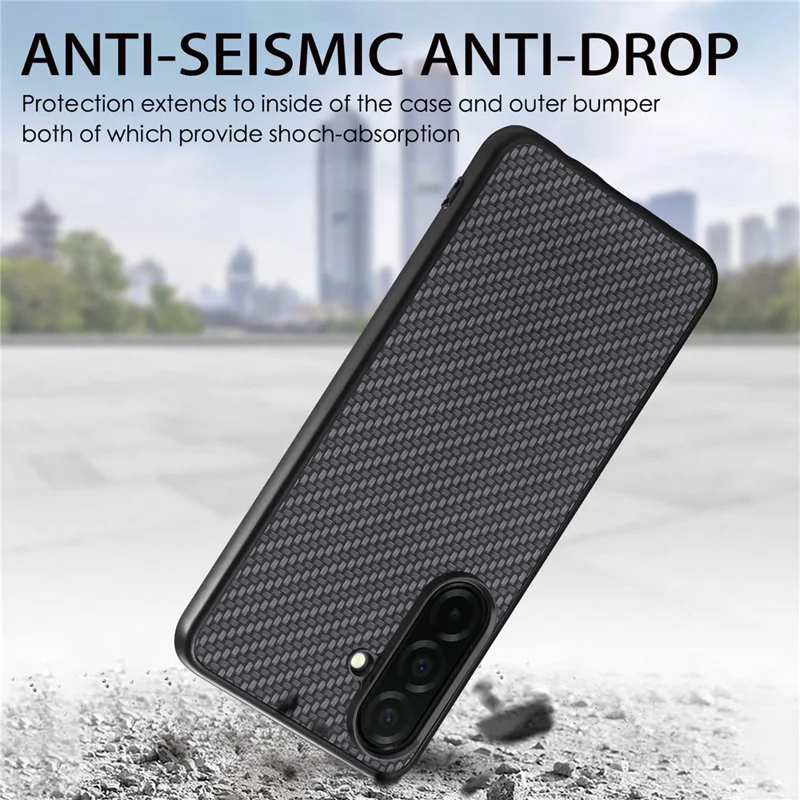 For Samsung Galaxy A57 5G Case Carbon Fiber Texture PU Leather + PC + TPU Phone Cover - Black