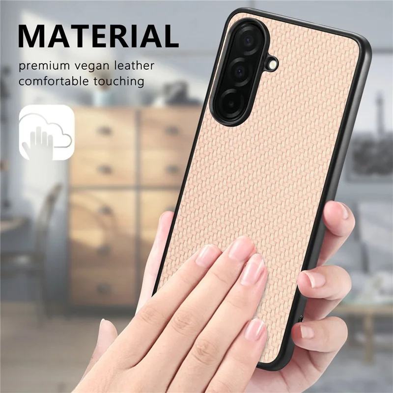 For Samsung Galaxy A57 5G Case Carbon Fiber Texture PU Leather + PC + TPU Phone Cover - Black