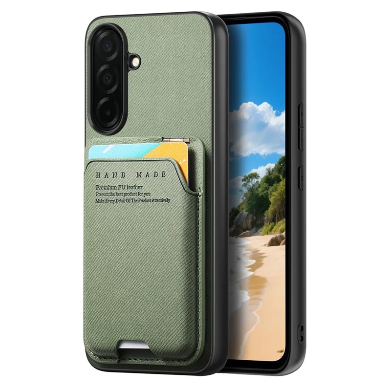 For Samsung Galaxy A57 5G Case Cloth Texture Leather + PC + TPU Phone Cover with Card Holder Kickstand - Green