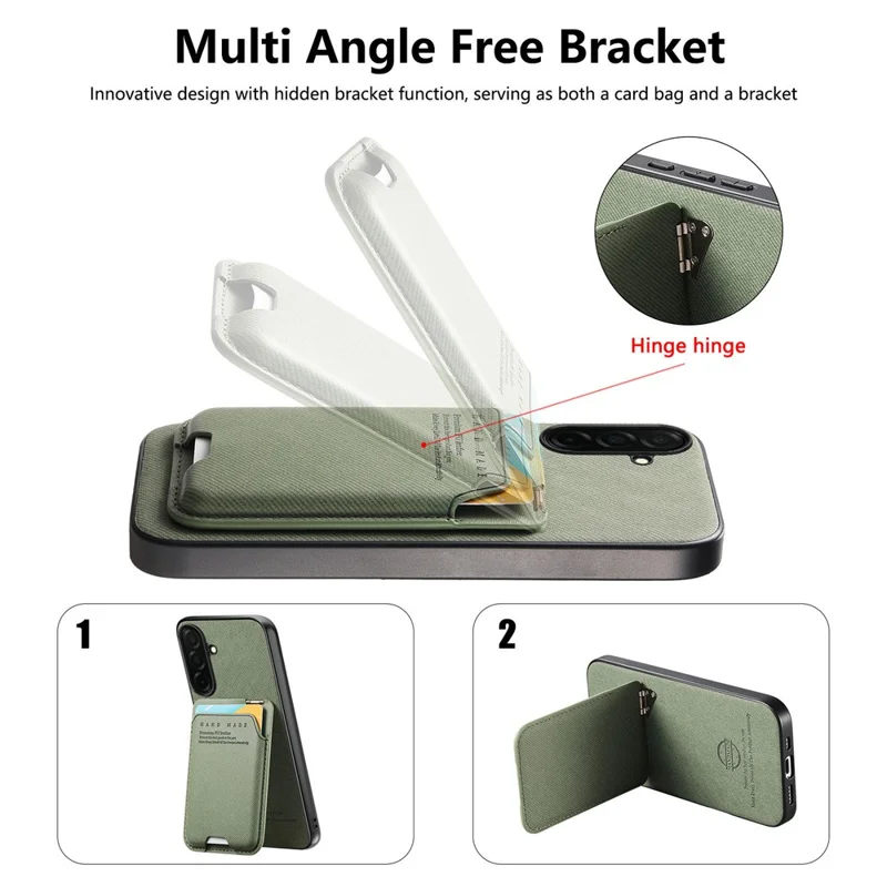 For Samsung Galaxy A57 5G Case Cloth Texture Leather + PC + TPU Phone Cover with Card Holder Kickstand - Green