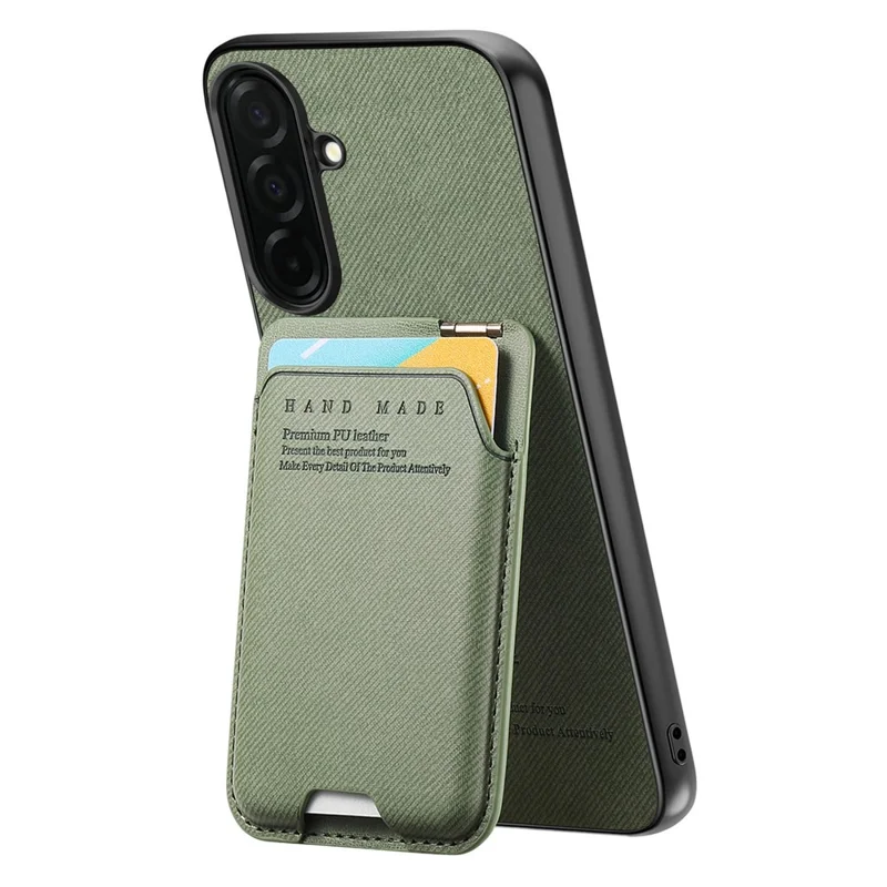 For Samsung Galaxy A37 5G Case Cloth Texture Leather + PC + TPU Phone Cover with Card Holder Kickstand - Green