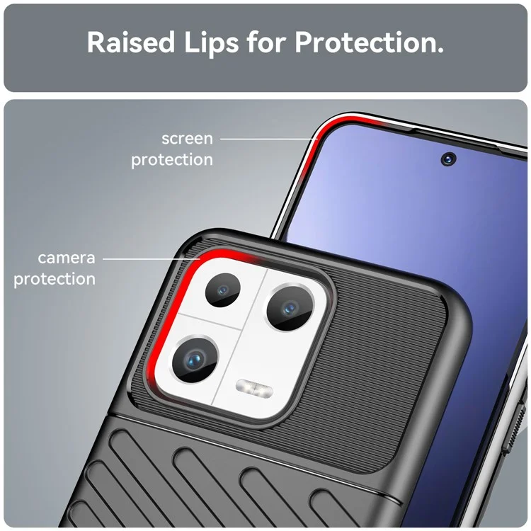 Étui au Téléphone TPU Épaissis Pour Xiaomi 13, Série Thunder Texture Texture Anti-Scratch Cover Back - le Noir