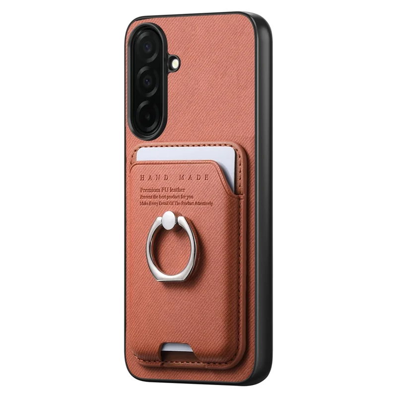 For Samsung Galaxy A57 5G Case Cloth Texture  Leather + PC + TPU Phone Cover with Detachable Magnetic Ring Kickstand Card Holder - Brown