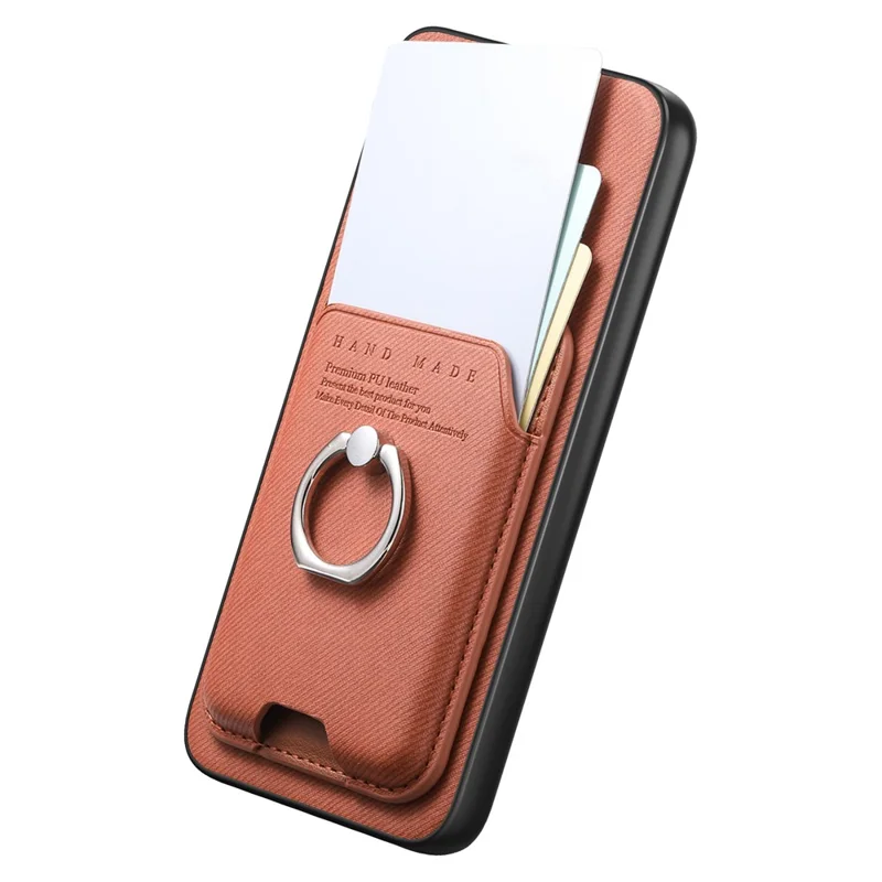 For Samsung Galaxy A57 5G Case Cloth Texture  Leather + PC + TPU Phone Cover with Detachable Magnetic Ring Kickstand Card Holder - Brown