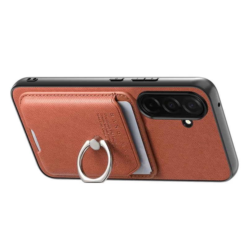 For Samsung Galaxy A57 5G Case Cloth Texture  Leather + PC + TPU Phone Cover with Detachable Magnetic Ring Kickstand Card Holder - Brown