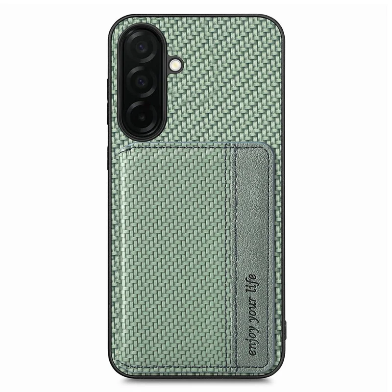 For Samsung Galaxy A37 5G Case RFID Blocking Carbon Fiber Leather Phone Back Cover with Card Holder - Green