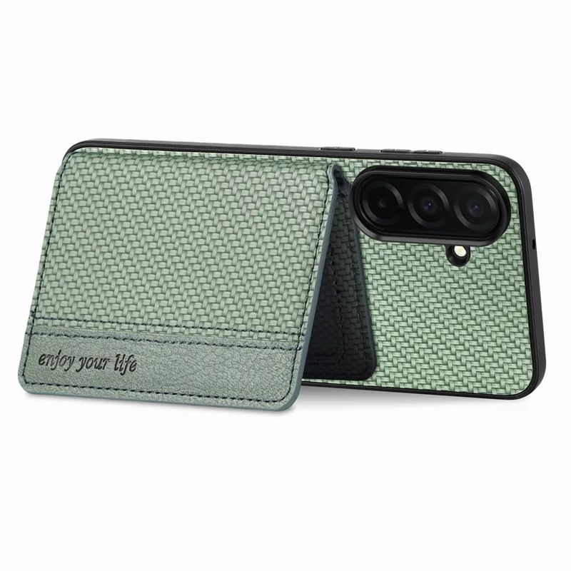 For Samsung Galaxy A37 5G Case RFID Blocking Carbon Fiber Leather Phone Back Cover with Card Holder - Green