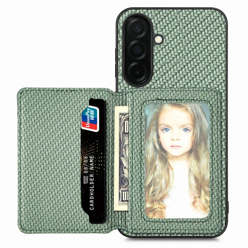 For Samsung Galaxy A37 5G Case RFID Blocking Carbon Fiber Leather Phone Back Cover with Card Holder - Green
