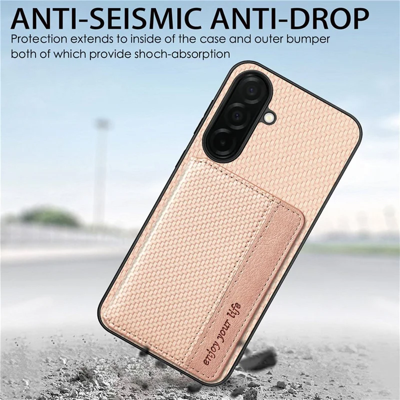 For Samsung Galaxy A37 5G Case RFID Blocking Carbon Fiber Leather Phone Back Cover with Card Holder - Green