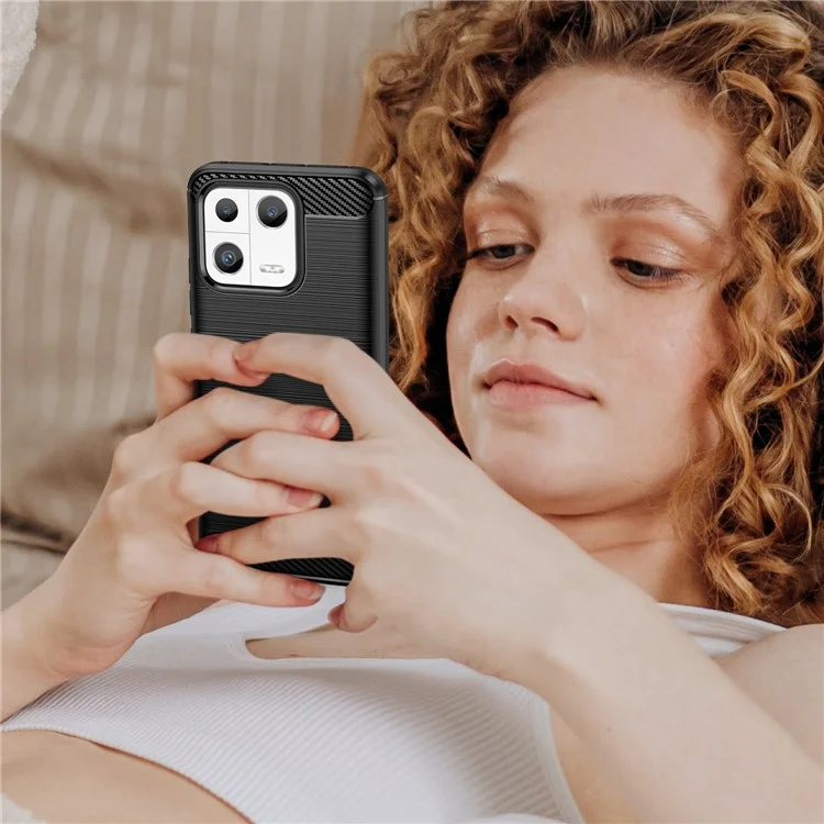 Para Xiaomi 13 Capa de Telefone de Fibra de Carbono TPU - Preta