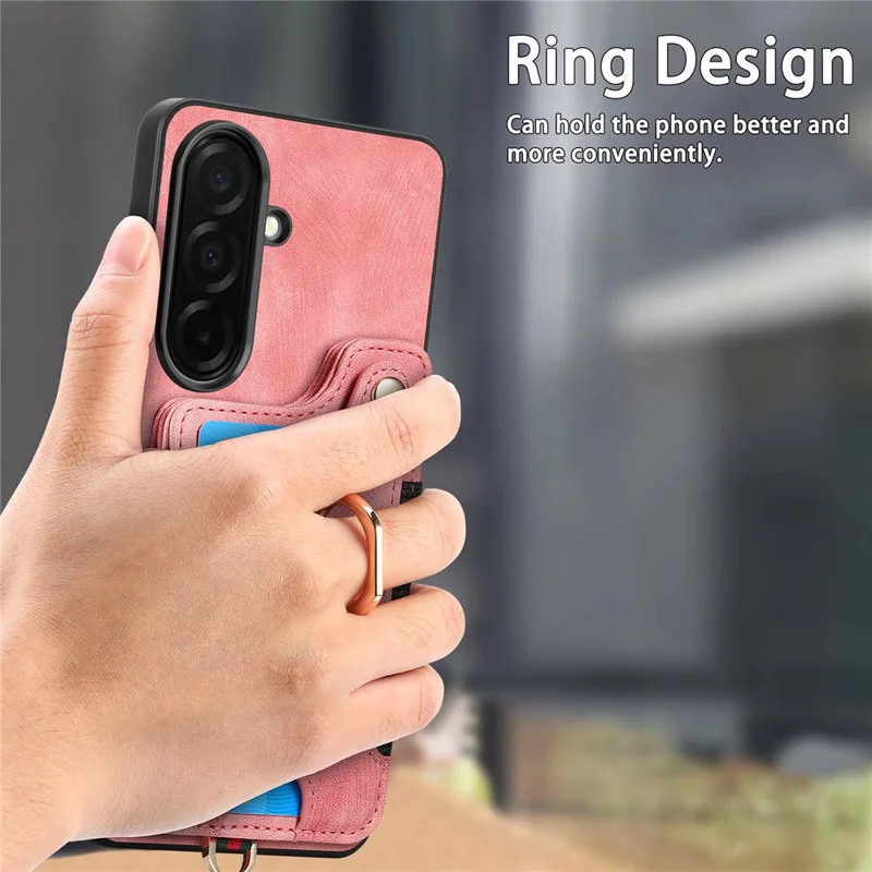 For Samsung Galaxy A37 5G Retro PU Leather Case Phone Cover with RFID Blocking Card Holder  /  Ring Holder - Pink