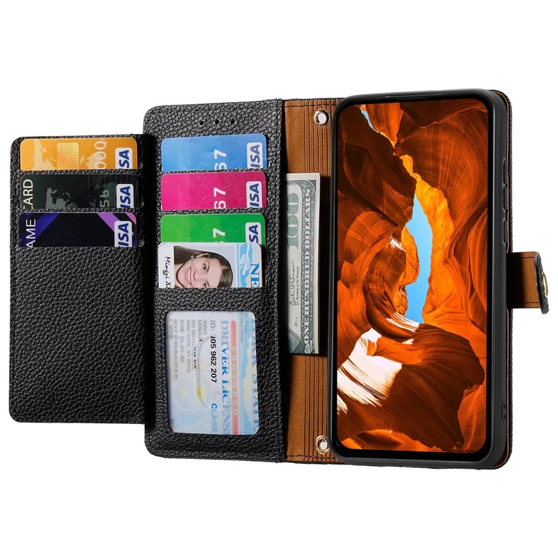 For Samsung Galaxy A57 5G Case RFID Blocking Zipper Pocket Leather Wallet Phone Cover with Strap - Black