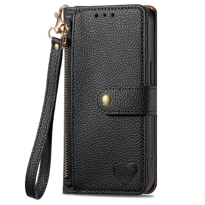 For Samsung Galaxy A57 5G Case RFID Blocking Zipper Pocket Leather Wallet Phone Cover with Strap - Black